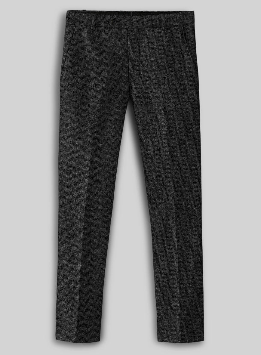Charcoal Herringbone Tweed Pants