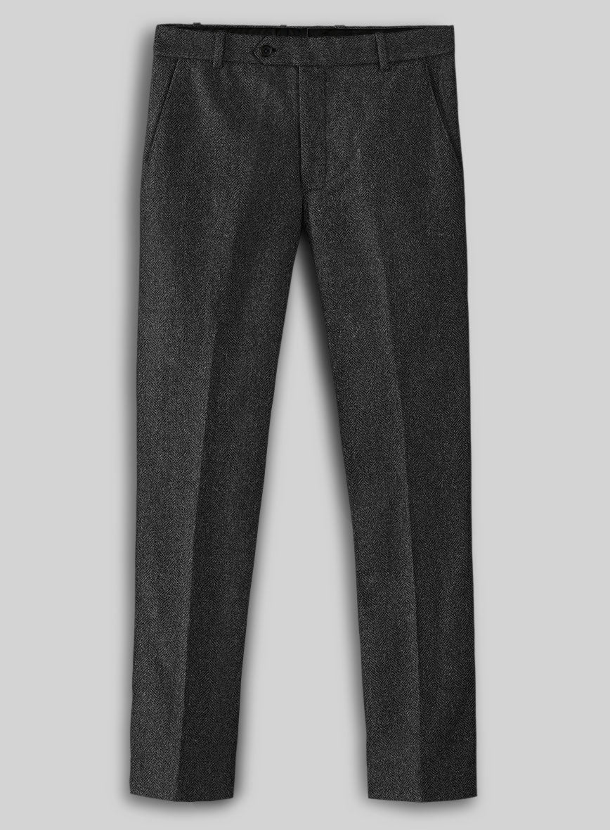 Charcoal Herringbone Tweed Pants - StudioSuits