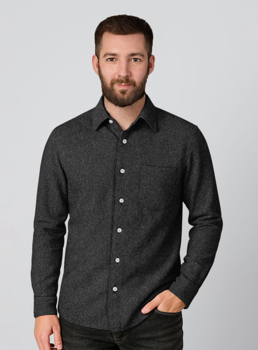 Charcoal Herringbone Tweed Shirt - StudioSuits