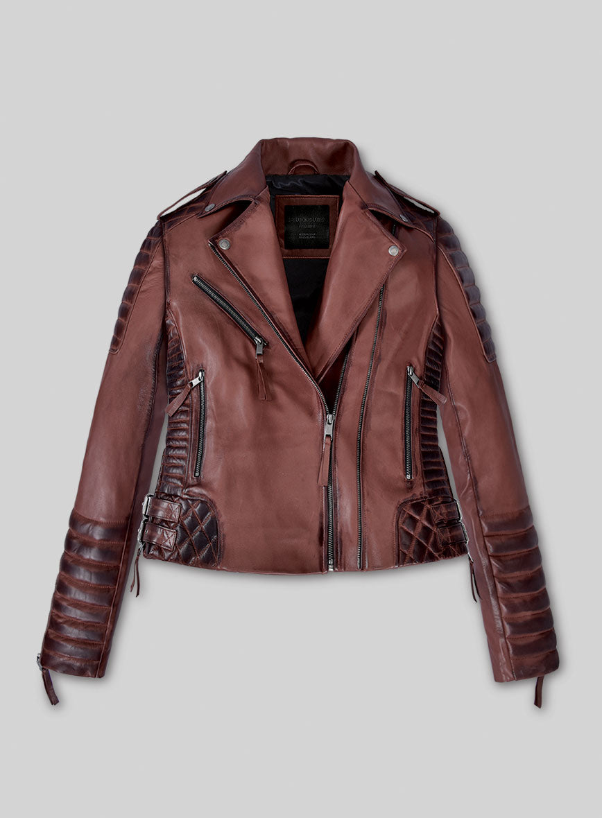 Women's Valencia Burnt Maroon Leather Jacket - StudioSuits