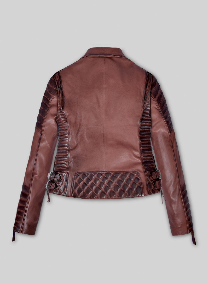 Women's Valencia Burnt Maroon Leather Jacket - StudioSuits