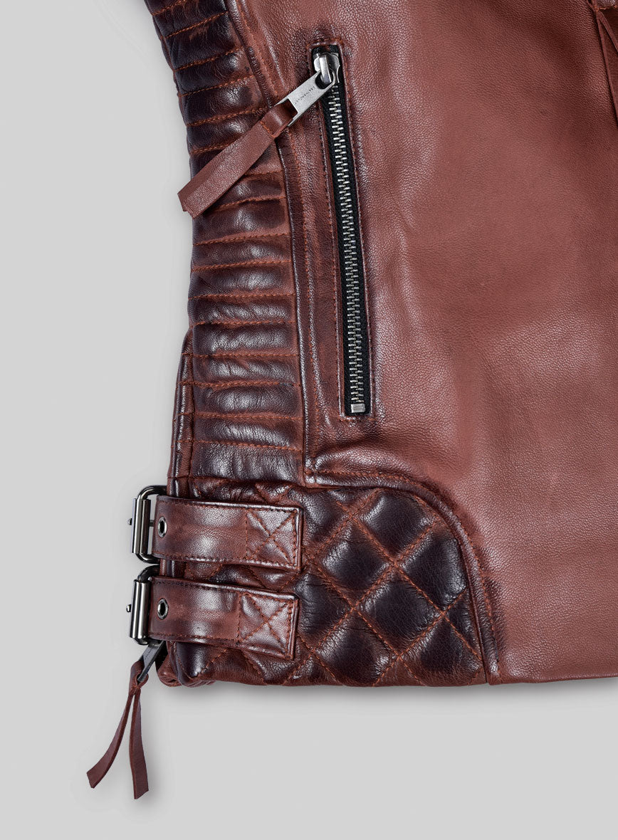 Women's Valencia Burnt Maroon Leather Jacket - StudioSuits
