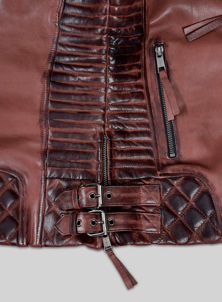 Women's Valencia Burnt Maroon Leather Jacket - StudioSuits