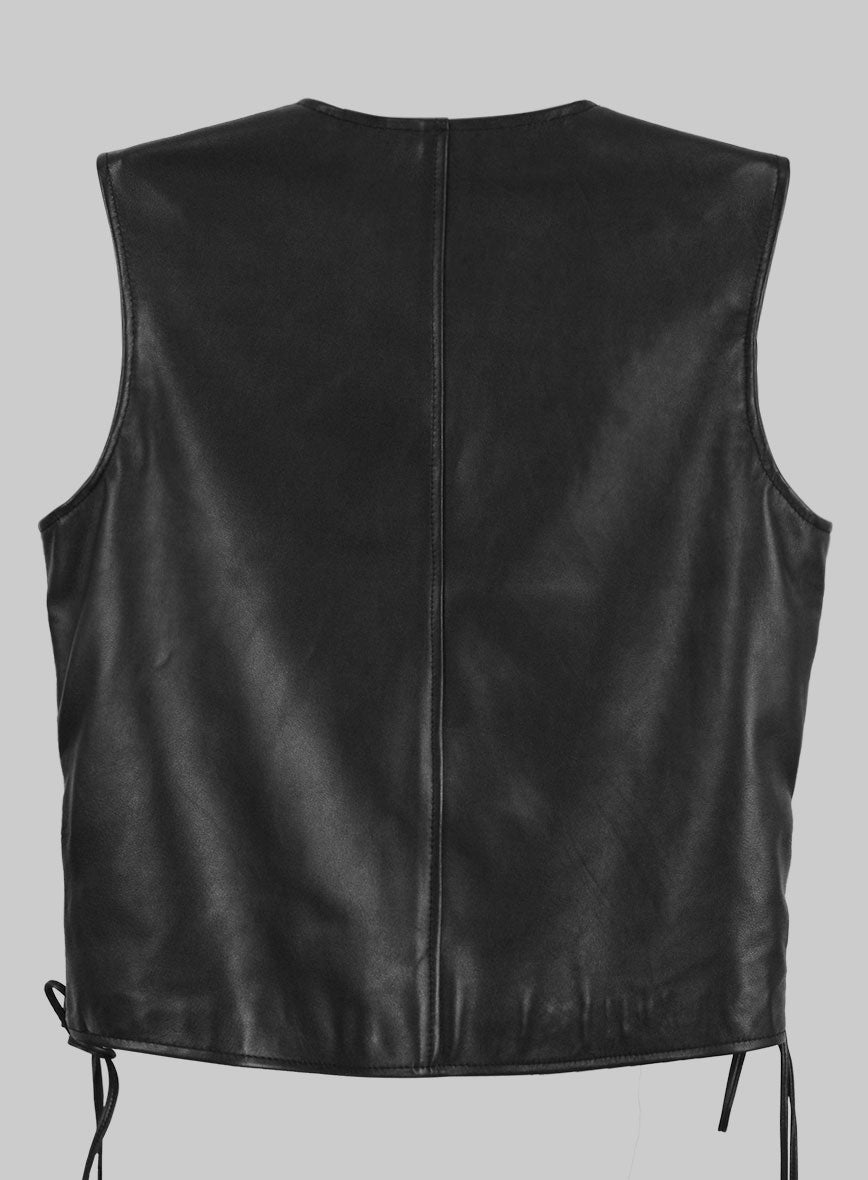 Classic Black Biker Leather Vest - StudioSuits