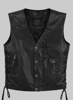 Classic Black Biker Leather Vest - StudioSuits