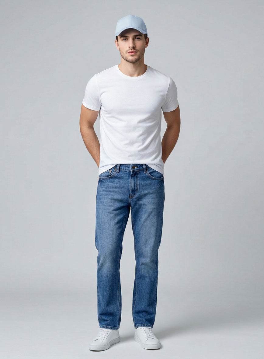 Classic Heavy Blue Stone Wash Whisker Jeans - StudioSuits