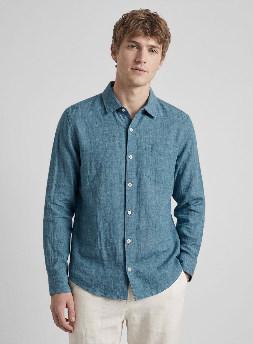 Coast Blue Washed Delave Linen Shirt - StudioSuits