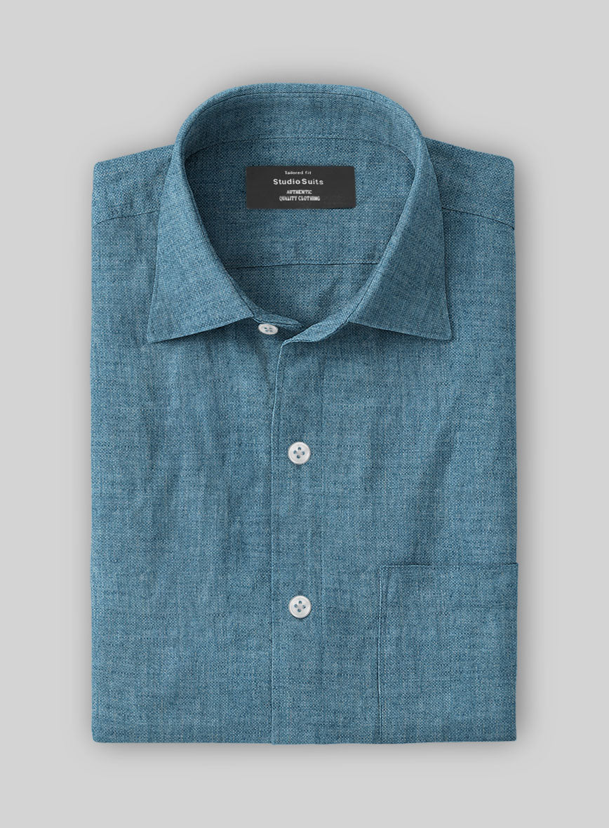 Coast Blue Washed Delave Linen Shirt - StudioSuits