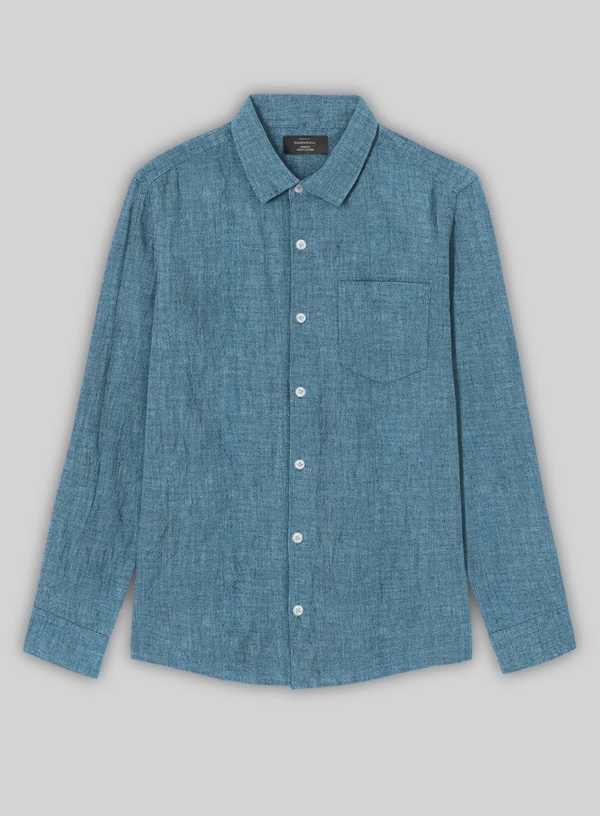 Coast Blue Washed Delave Linen Shirt - StudioSuits