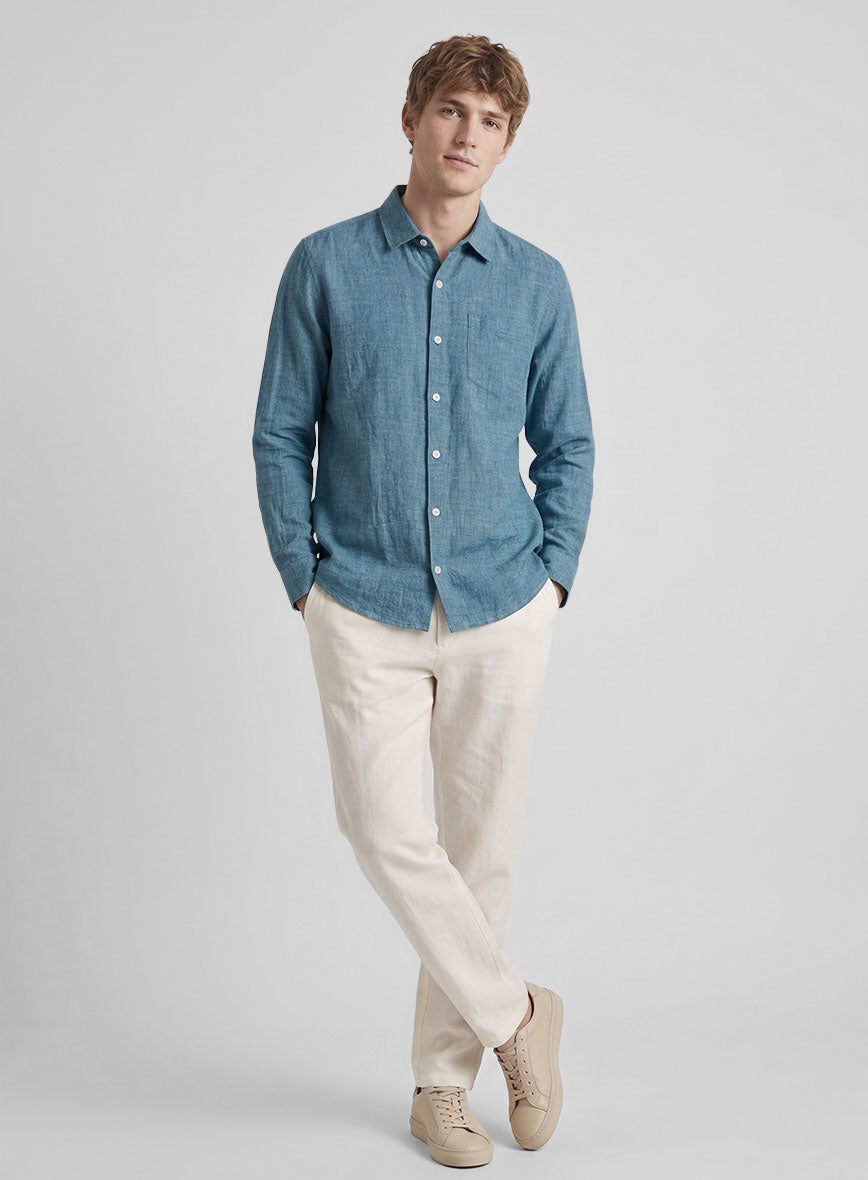 Coast Blue Washed Delave Linen Shirt - StudioSuits