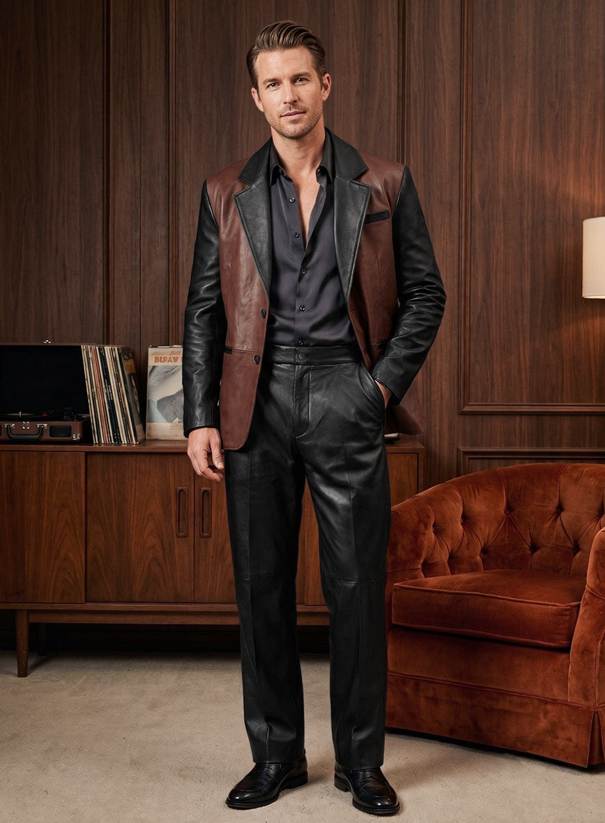 Cognac Noir Leather Suit - StudioSuits