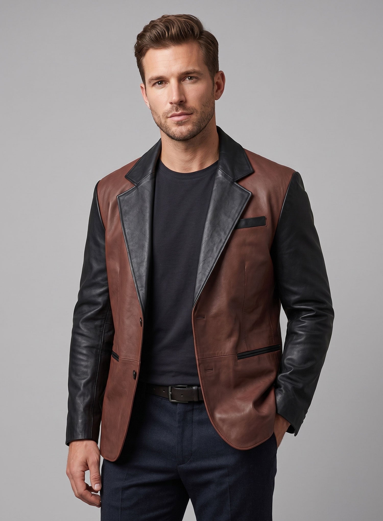 Colorblock Leather Blazer - StudioSuits