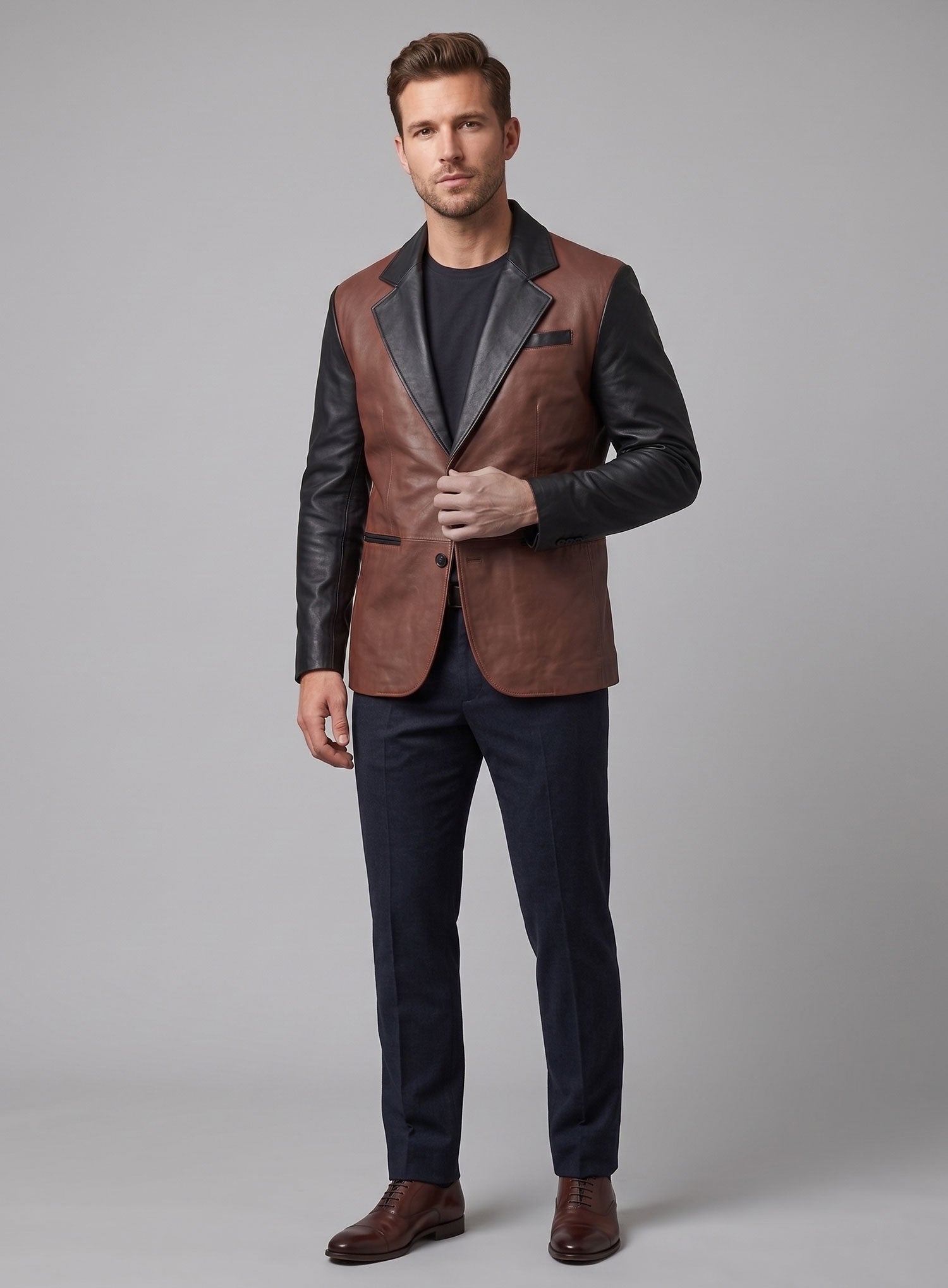 Colorblock Leather Blazer - StudioSuits