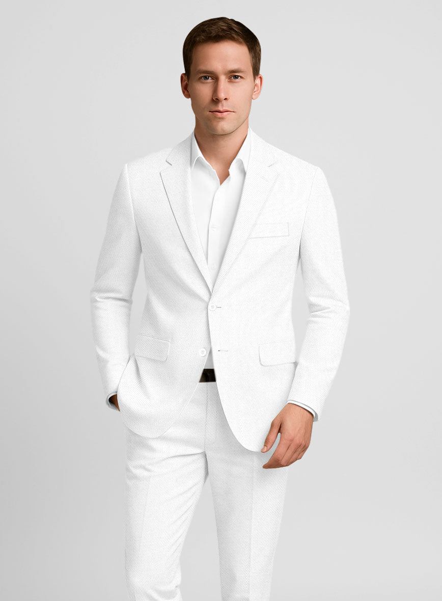 Cotton Drill White Stretch Jacket - StudioSuits