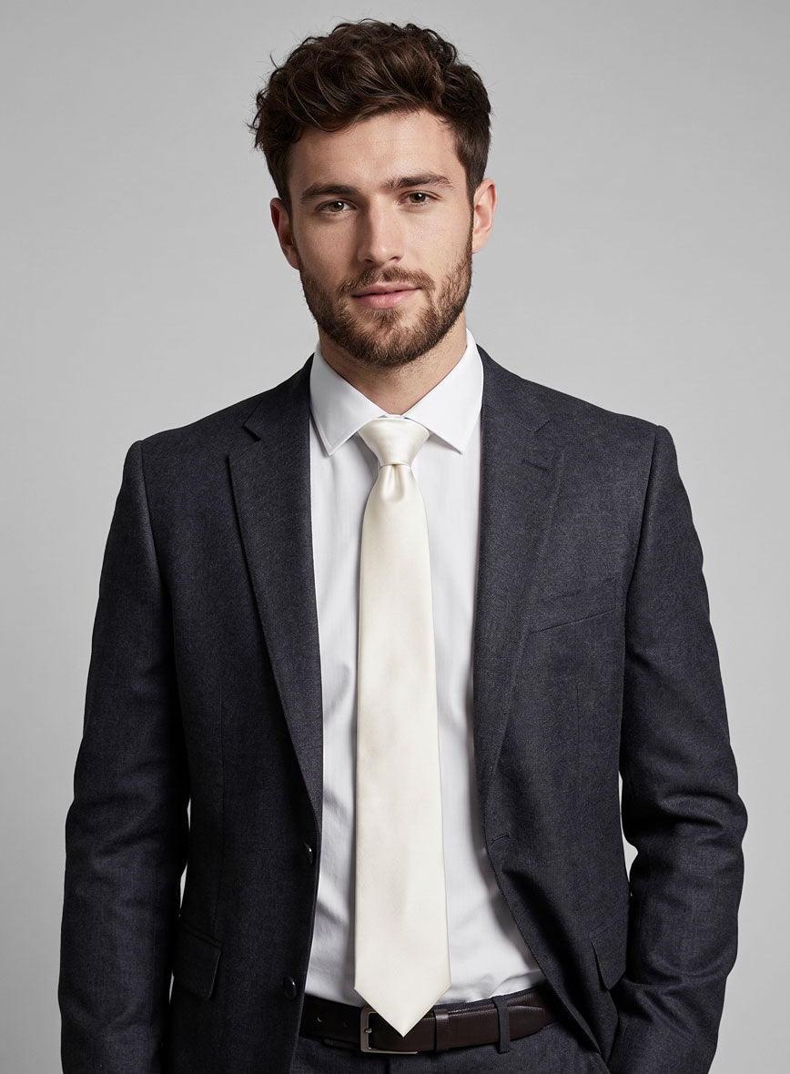 Cream Satin Tie - StudioSuits