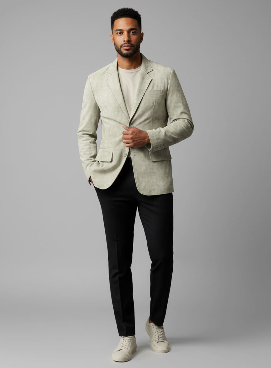 Cream Beige Suede Leather Blazer - StudioSuits