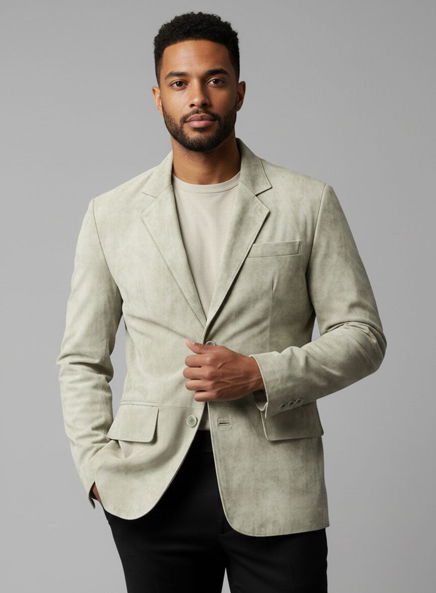 Cream Beige Suede Leather Blazer - StudioSuits