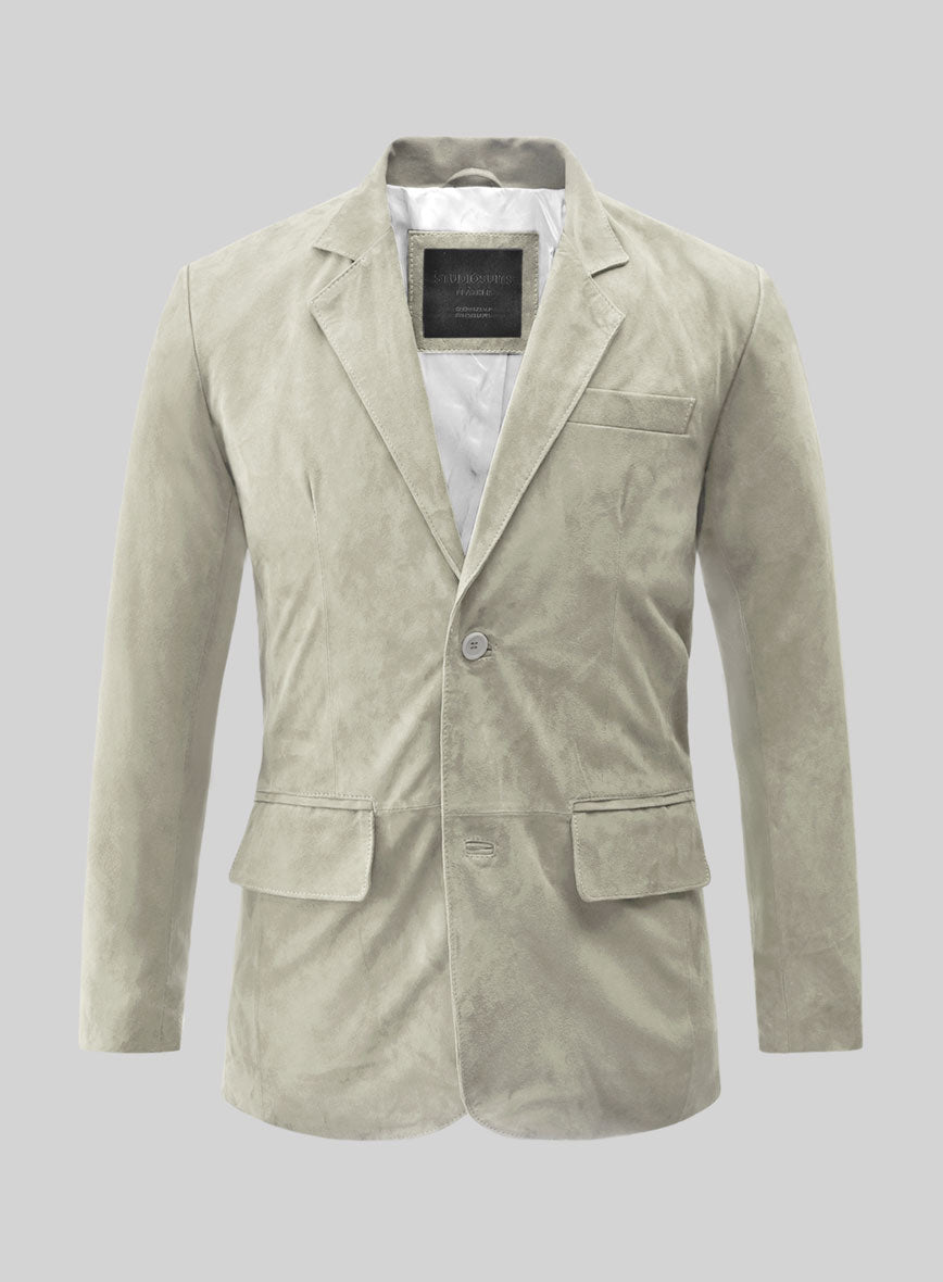 Cream Beige Suede Leather Blazer - StudioSuits