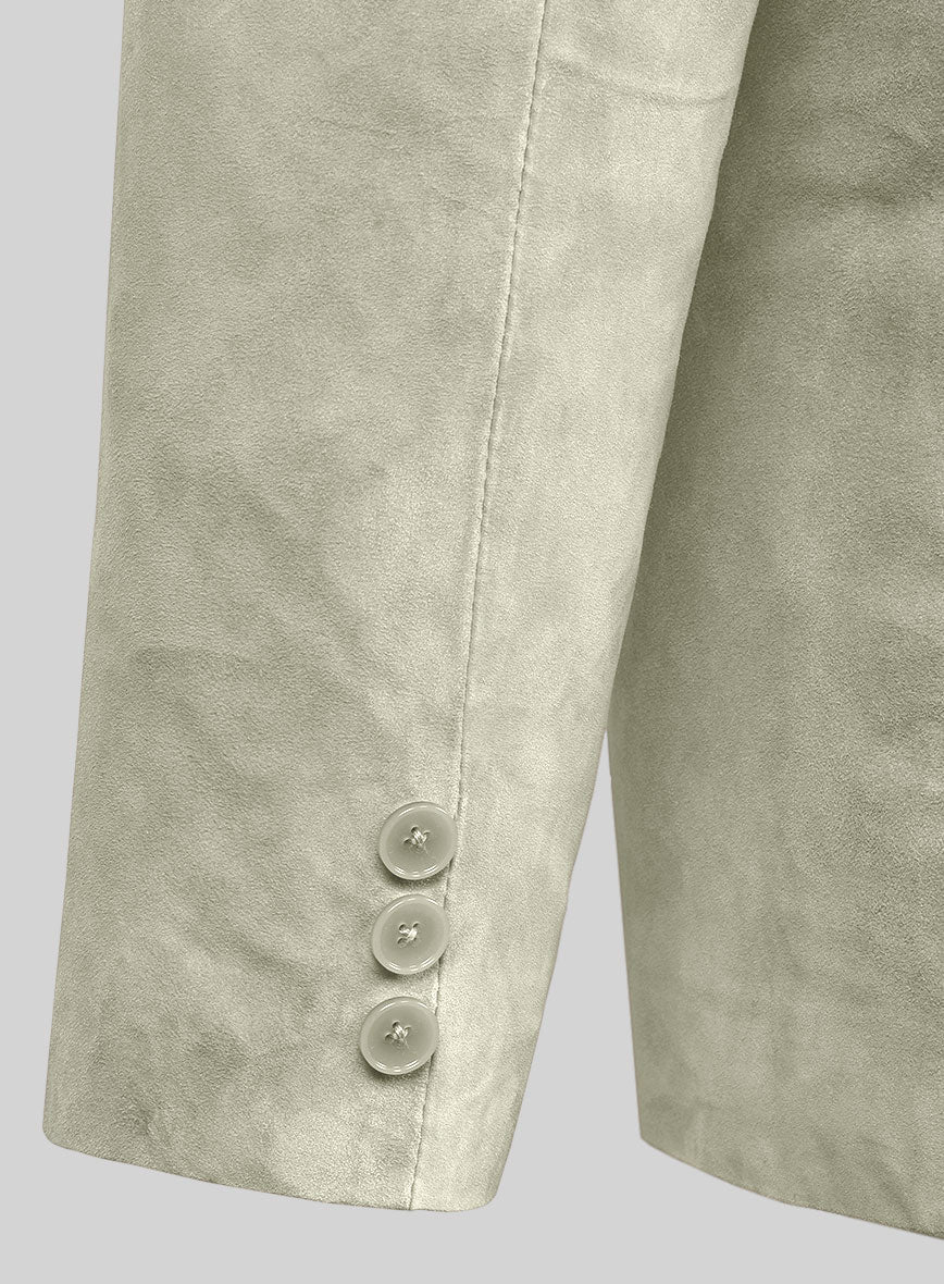 Cream Beige Suede Leather Pea Coat - StudioSuits