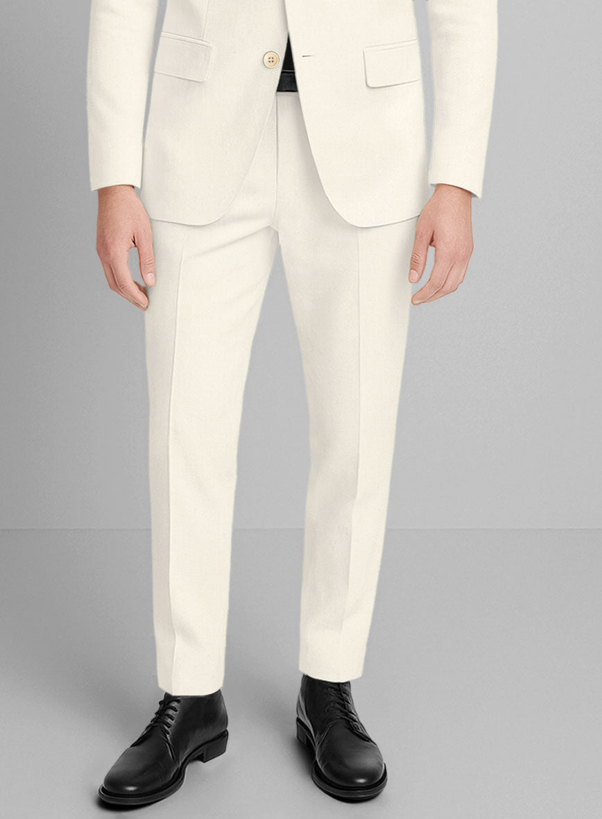 Cream Napoli Stretch Light Weight Cotton Pants - StudioSuits