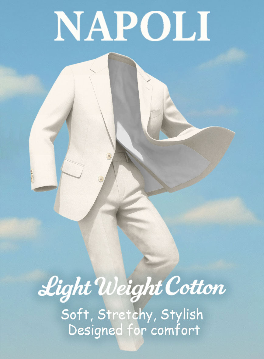 Cream Napoli Stretch Light Weight Cotton Pants - StudioSuits