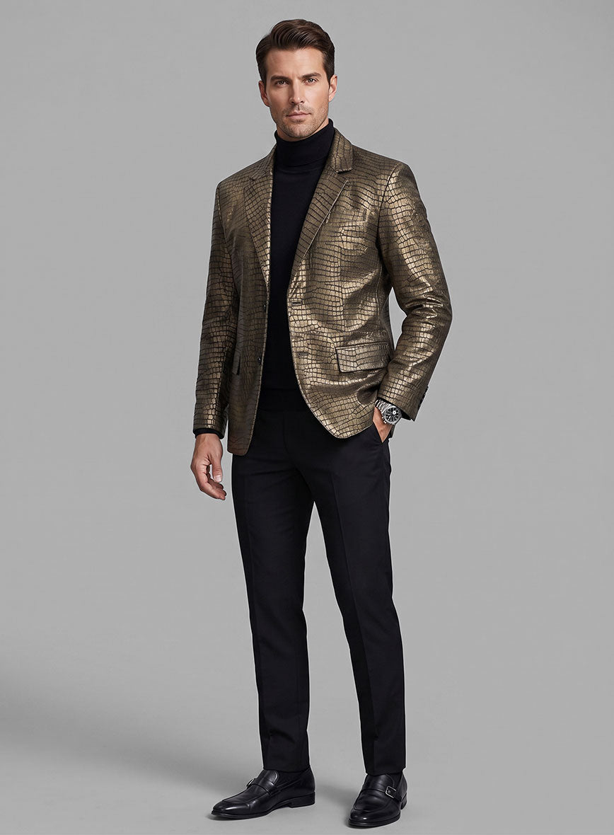 Croc Antique Gold Leather Blazer - StudioSuits
