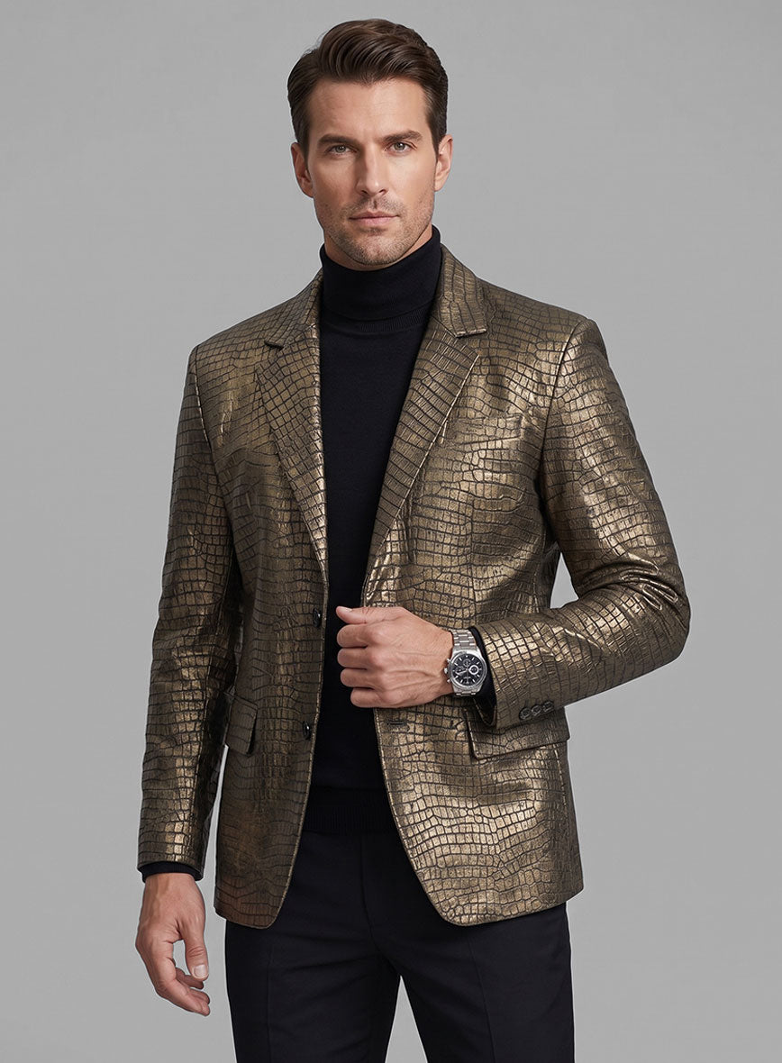 Croc Antique Gold Leather Blazer - StudioSuits