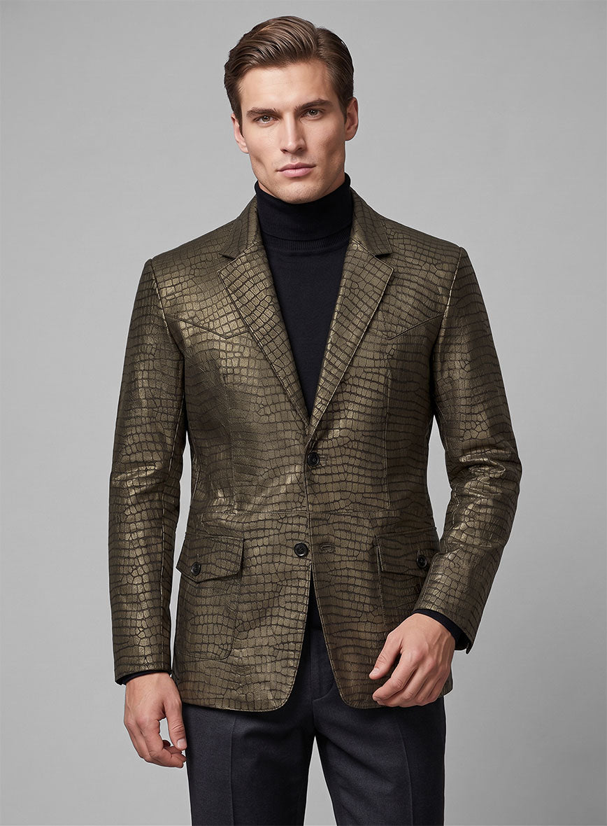 Croc Antique Gold Western Leather Blazer - StudioSuits