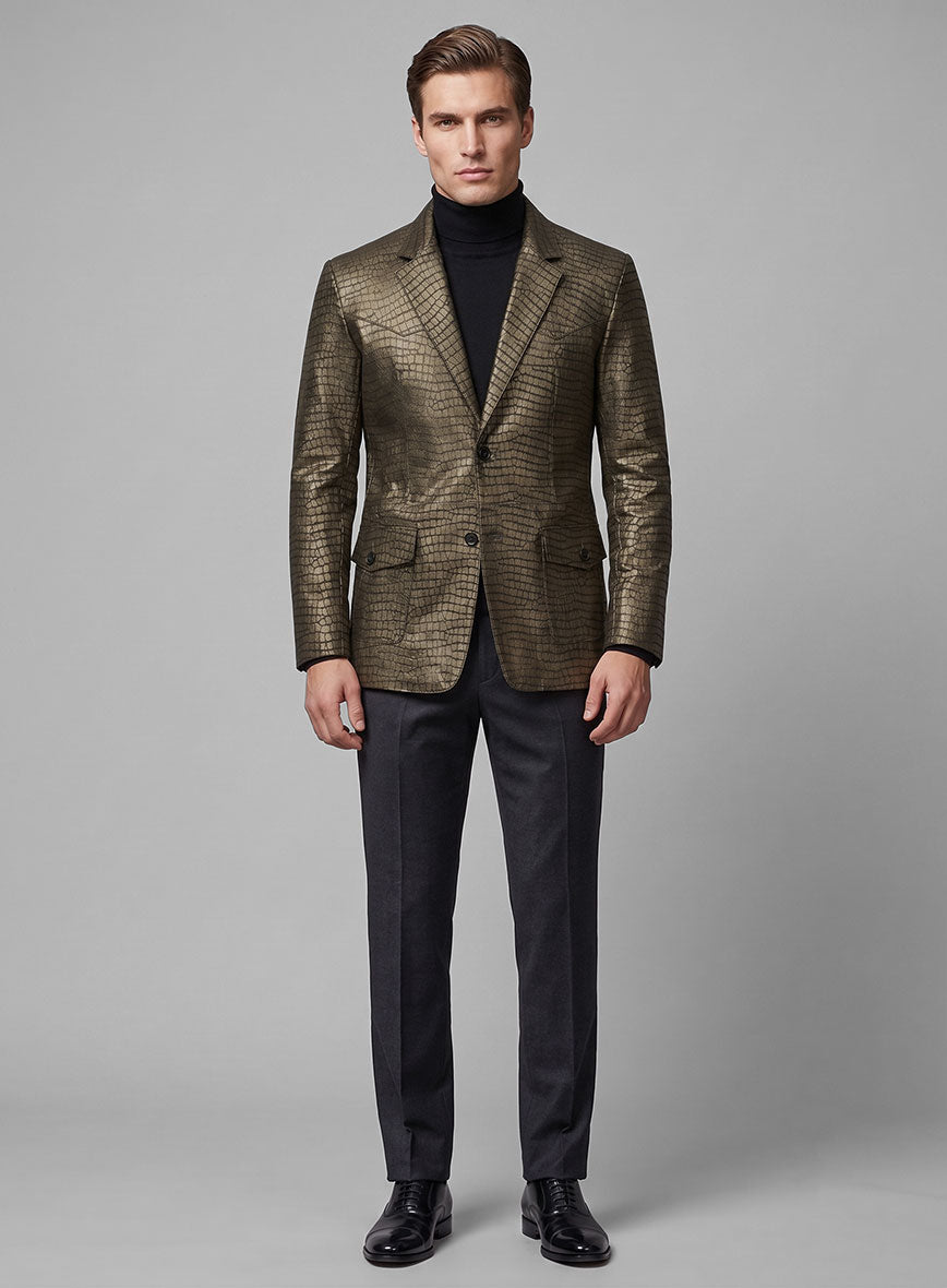 Croc Antique Gold Western Leather Blazer - StudioSuits