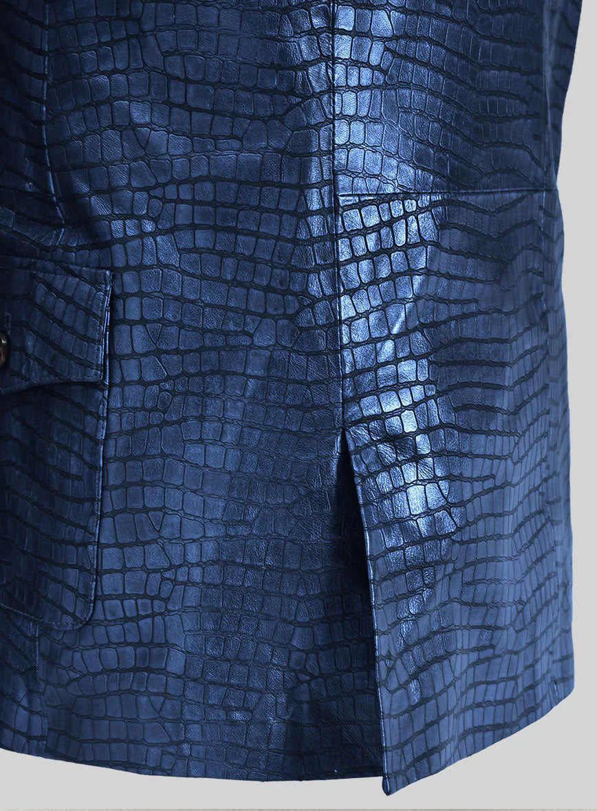 Croc Metallic Blue Western Leather Blazer - StudioSuits