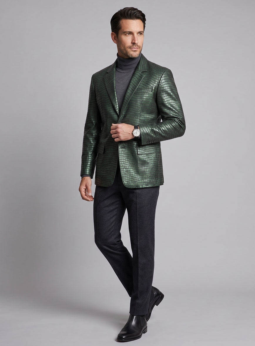 Croc Metallic Green Leather Blazer – StudioSuits