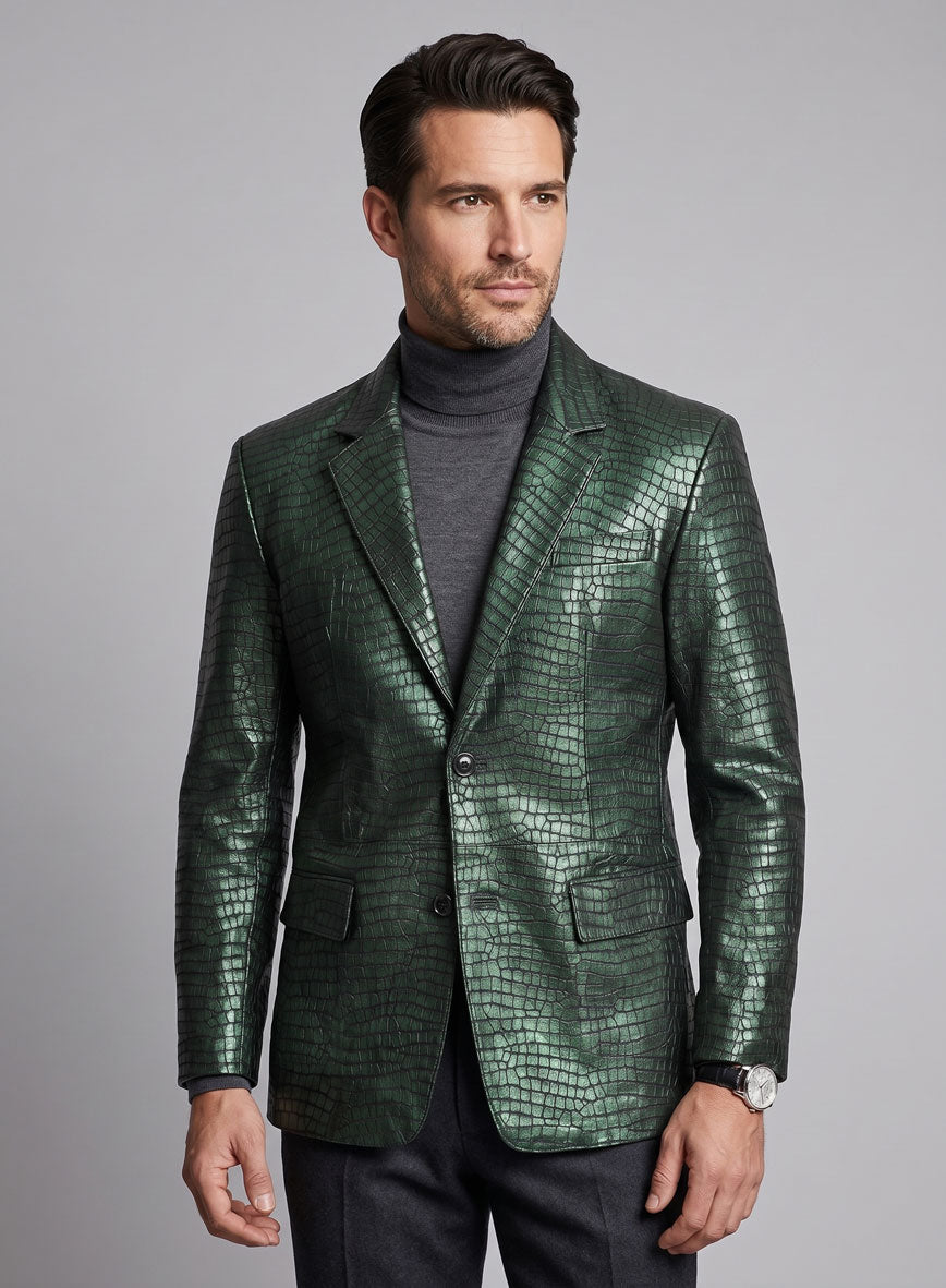 Croc Metallic Green Leather Blazer – StudioSuits