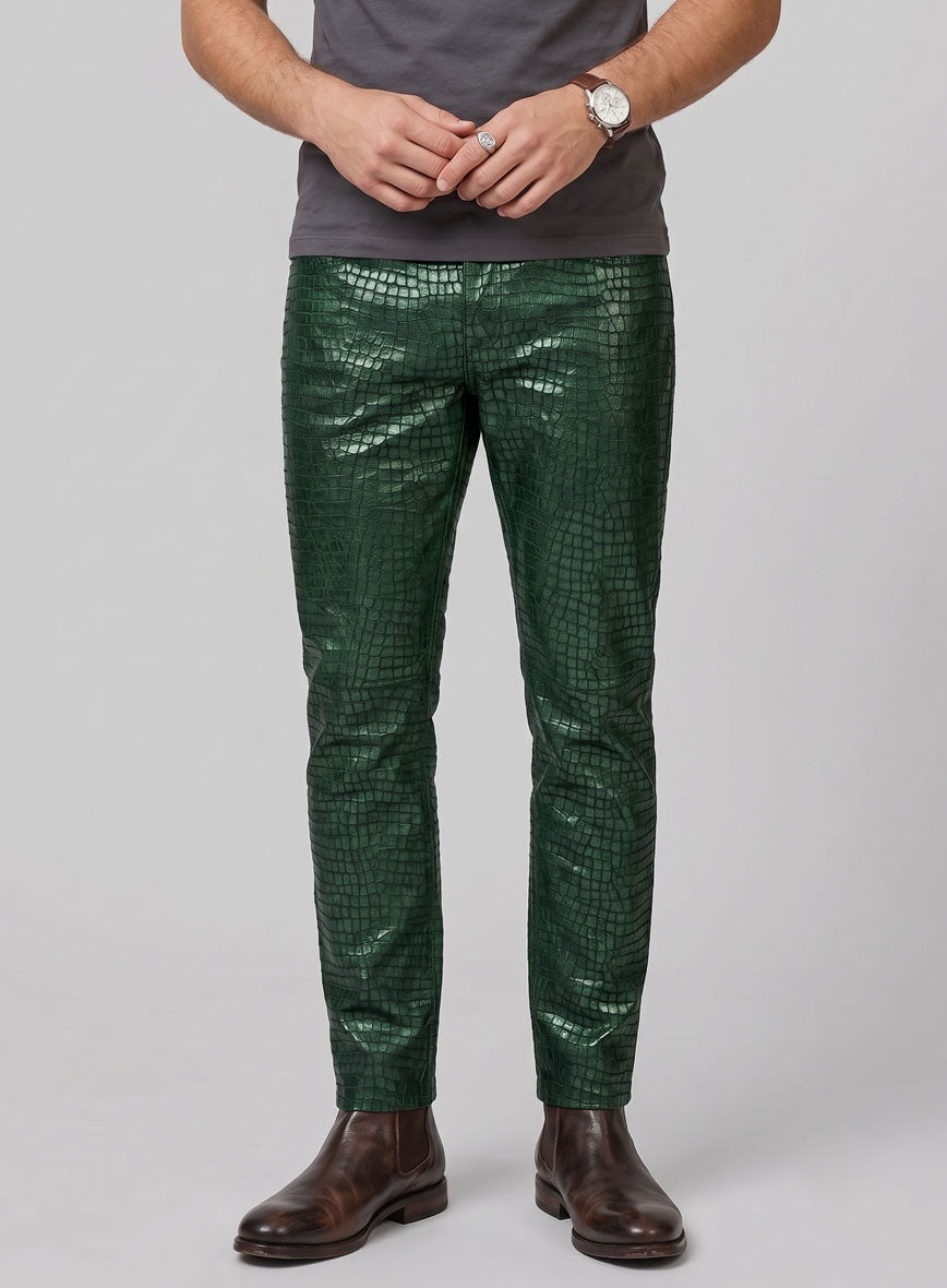 Croc Metallic Green Leather Jeans - StudioSuits
