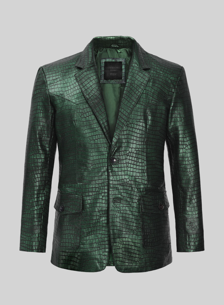 Croc Metallic Green Western Leather Blazer - StudioSuits
