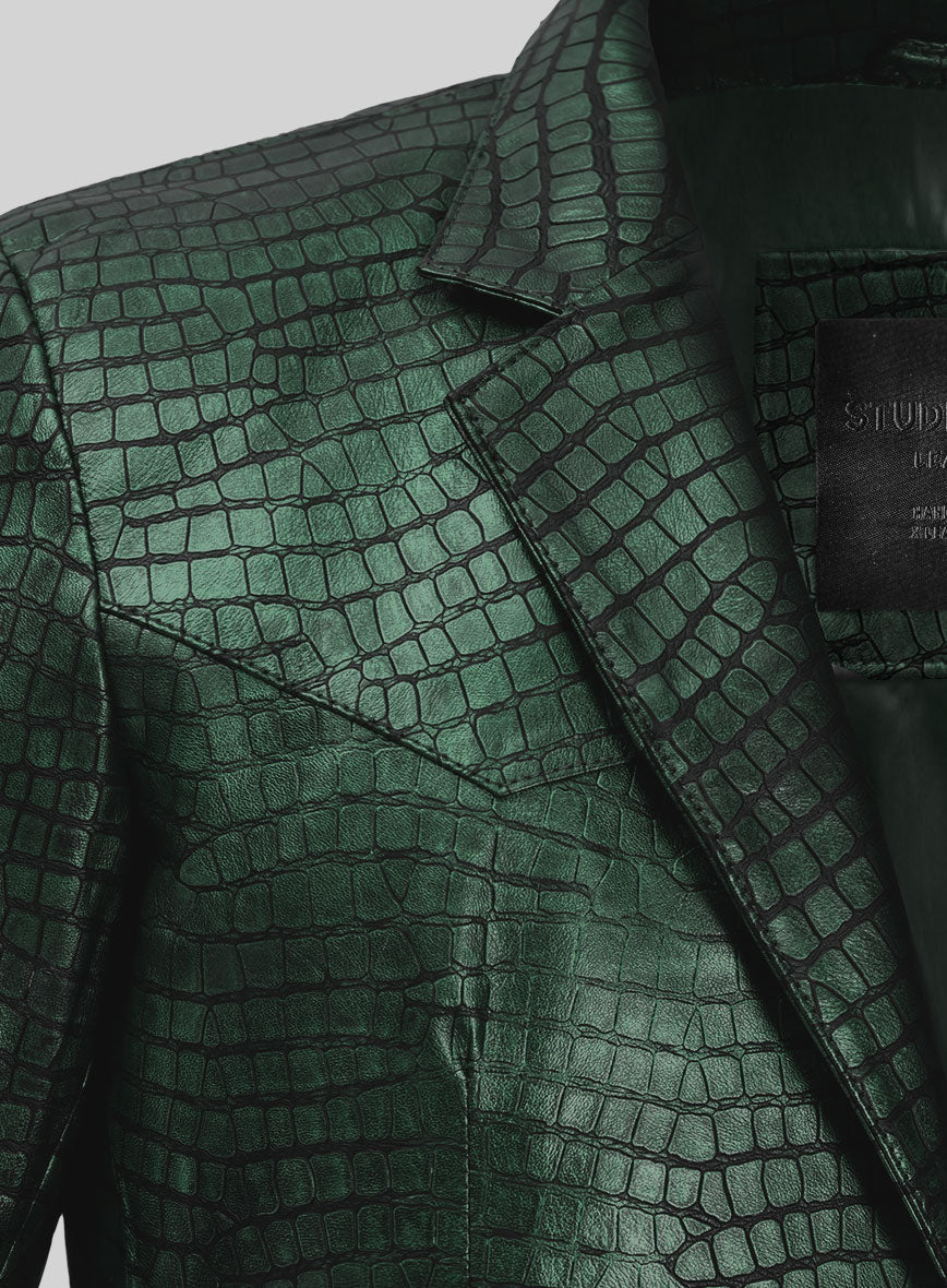 Croc Metallic Green Western Leather Blazer - StudioSuits