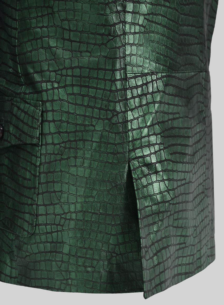 Croc Metallic Green Western Leather Blazer - StudioSuits