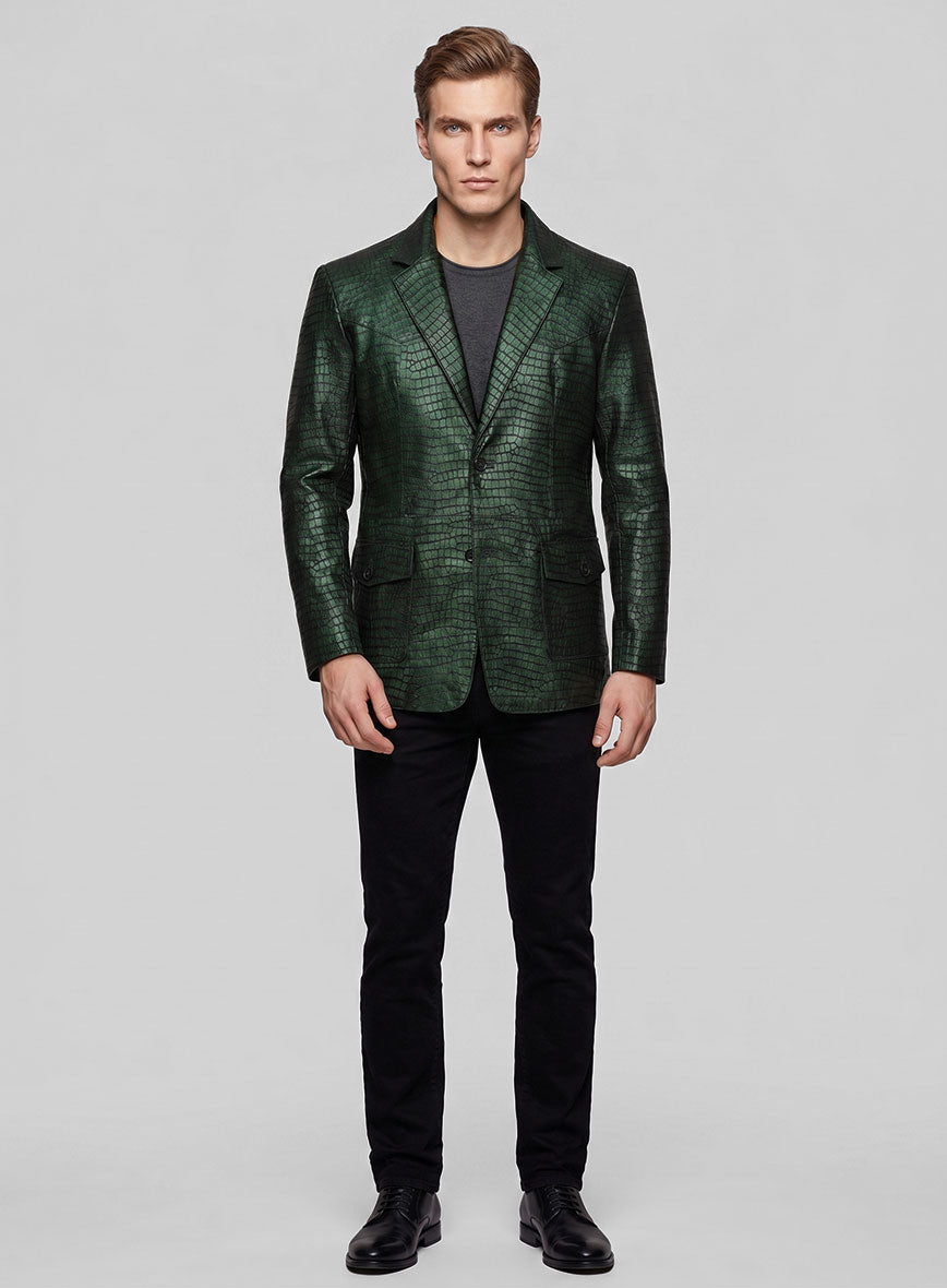 Croc Metallic Green Western Leather Blazer - StudioSuits