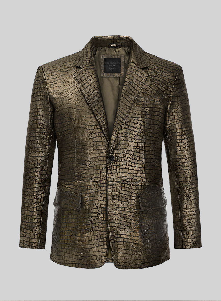 Croc Antique Gold Leather Blazer - StudioSuits