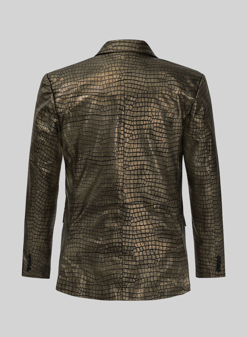 Croc Antique Gold Leather Blazer - StudioSuits
