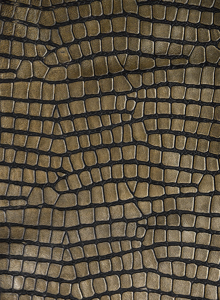 Croc Antique Gold Leather Blazer - StudioSuits