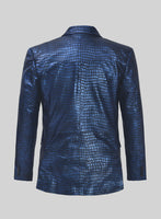 Croc Metallic Blue Leather Blazer - StudioSuits