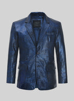 Croc Metallic Blue Leather Blazer - StudioSuits