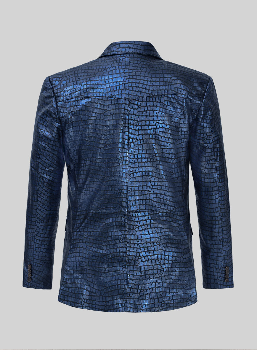 Croc Metallic Blue Western Leather Blazer – StudioSuits