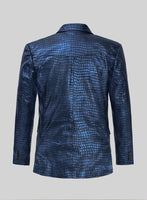 Croc Metallic Blue Western Leather Blazer - StudioSuits