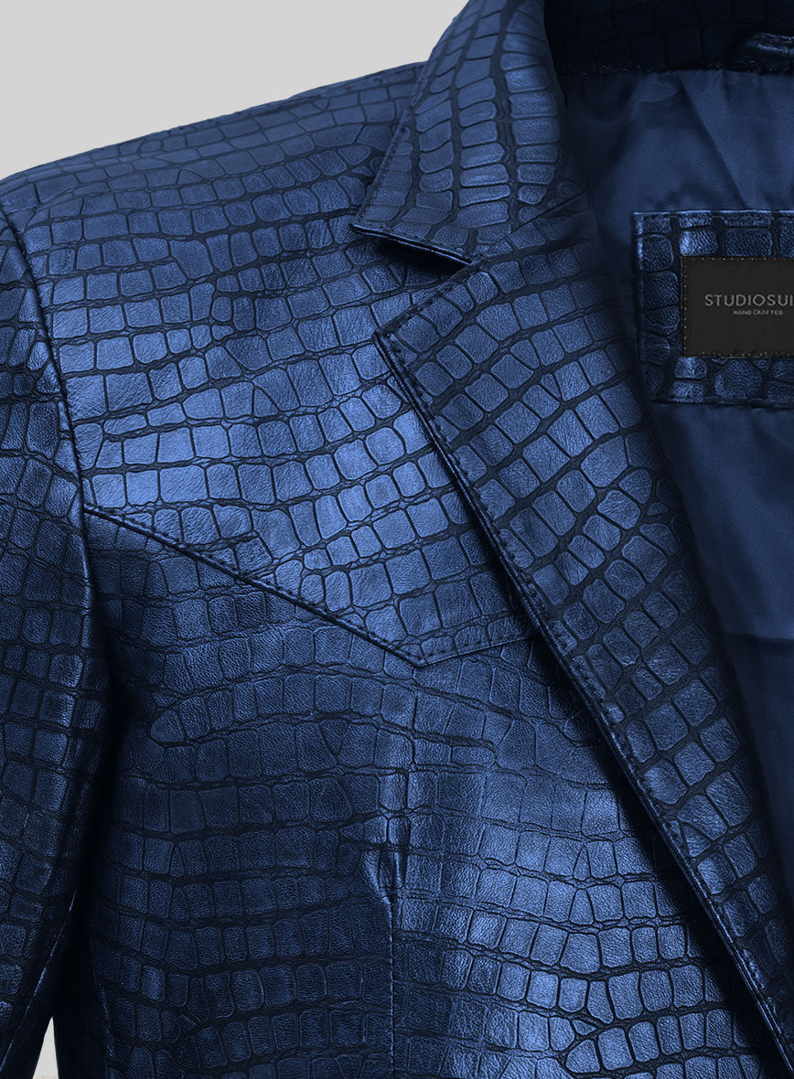 Croc Metallic Blue Western Leather Blazer – StudioSuits