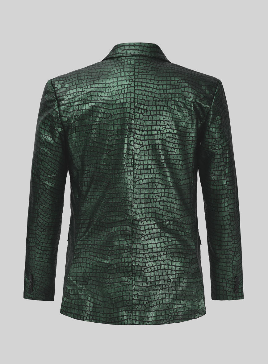 Croc Metallic Green Leather Blazer - StudioSuits