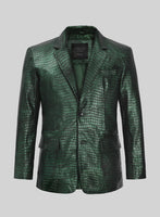 Croc Metallic Green Leather Blazer - StudioSuits