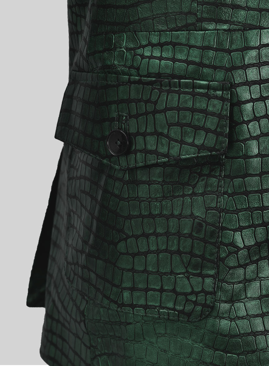 Croc Metallic Green Western Leather Blazer – StudioSuits