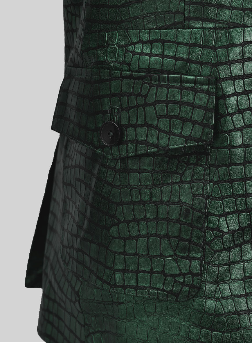 Croc Metallic Green Western Leather Blazer - StudioSuits
