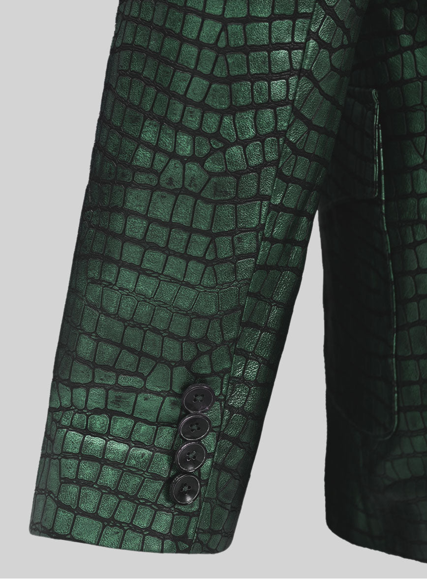 Croc Metallic Green Western Leather Blazer - StudioSuits